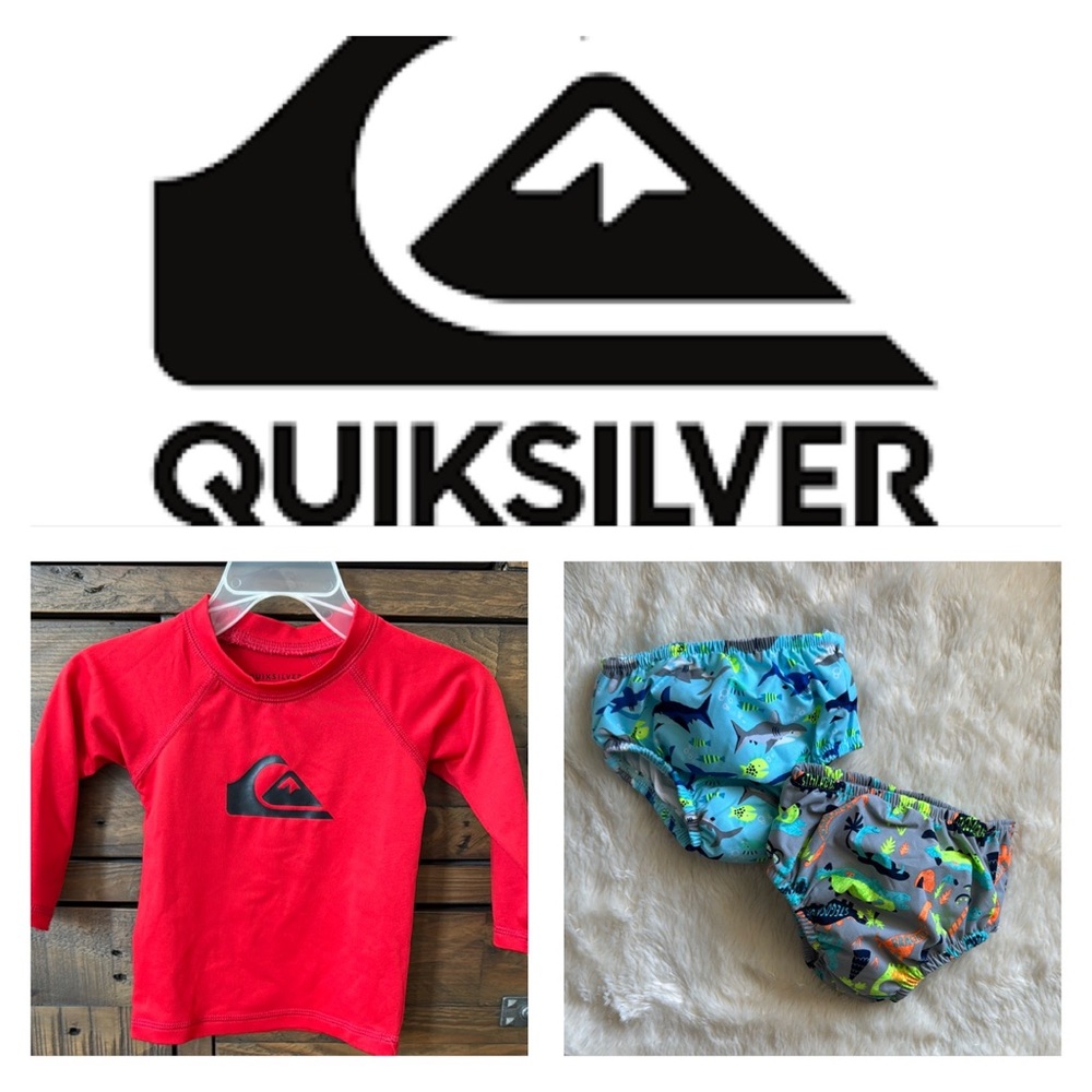 Quiksilver Baby Long Sleeve Rash Vest & Reusable Swim Diapers 3pc Set